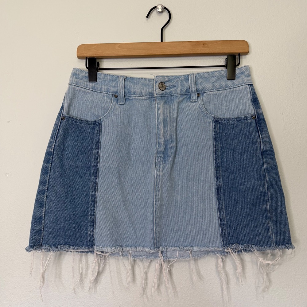 Pacsun - Two Tone Denim Jean Mini Skirt Cut Off 100% Cotton Summer Festival